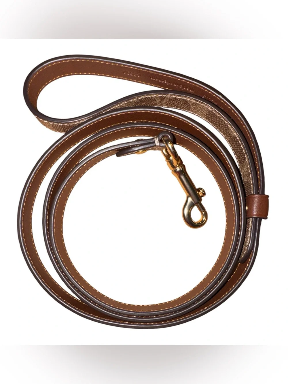Coach Boxed Pet Leash in Signature Brown Canvas with Gold Hardware
